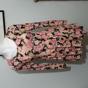 WINDSOR Black Floral Babydoll Soft Knit Flowy Skater Dress-Sz S